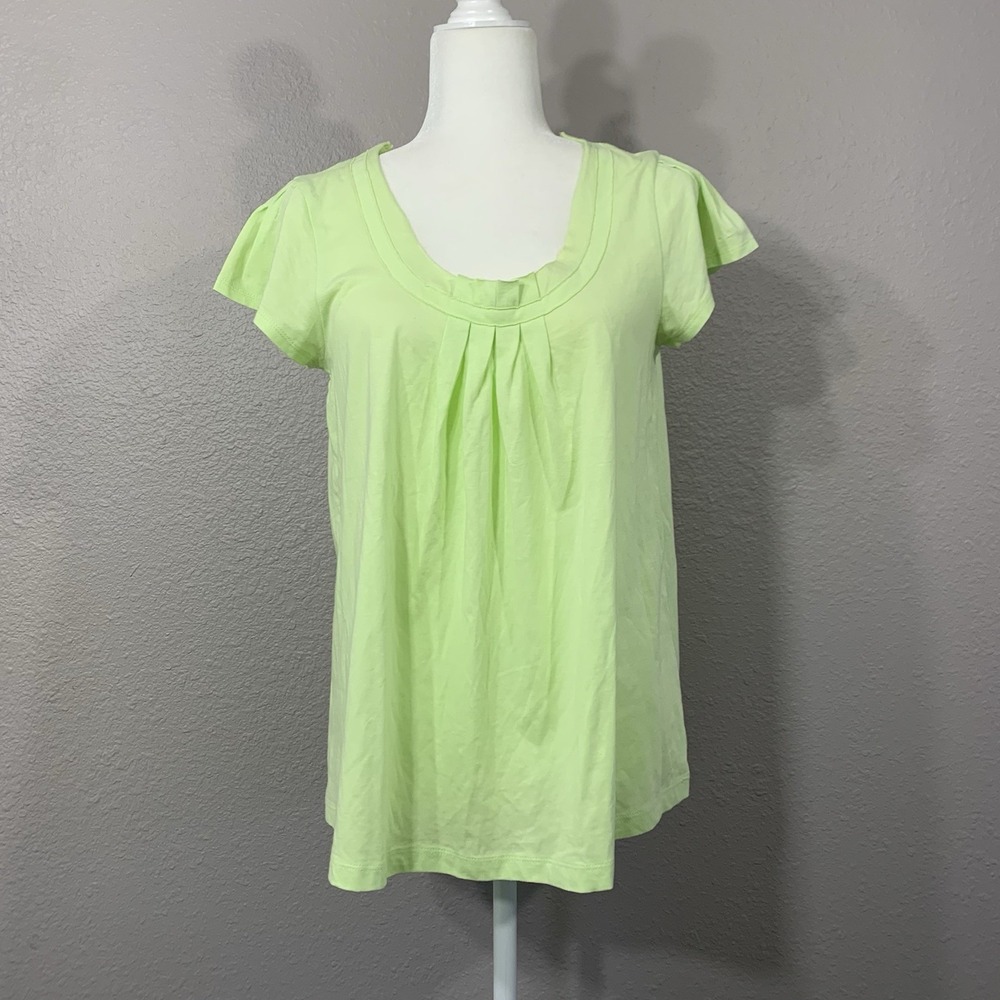 Hue Women's Sleepwear Lime Green S/S Pleated T-Shirt Loungewear Pajama‎ Size M